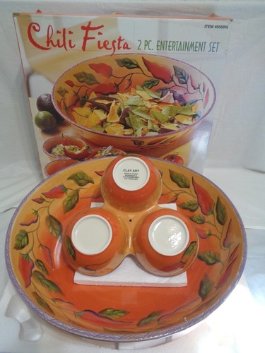 Chili Fiesta 2 Pieces Entertainment Set #658818 Clay Arts Hand-painted NIB - Picture 4 of 9