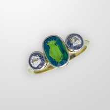 Gold Ring Oval Tsavorite Amethyst Antique 18ct Yellow Gold UK Size L 1/2