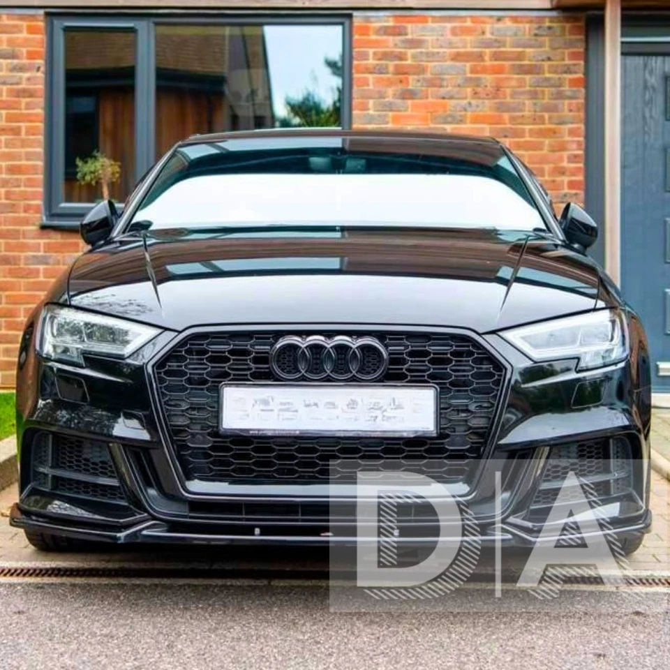 GLOSS BLACK RS3 HONEYCOMB MESH FRONT GRILLE FOR AUDI A3 S3 8V FACELIFT 2016-2020 - Image 3 of 4