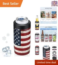 Stainless Steel Double-Walled Beer Can Cooler with America Flag - 12 Oz Capacity