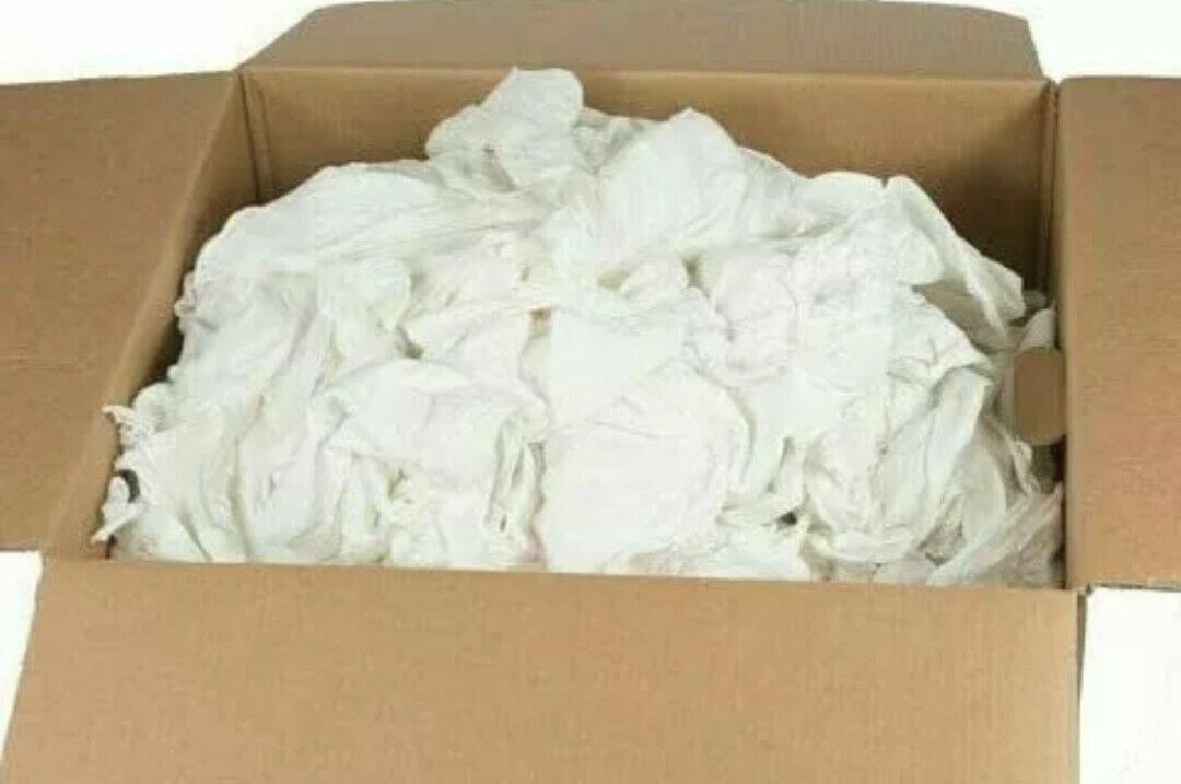 WHITE KNIT T-SHIRT WIPING RAGS CLEANING CLOTH 50 lb BOX - BEST QUALITY & PRICE