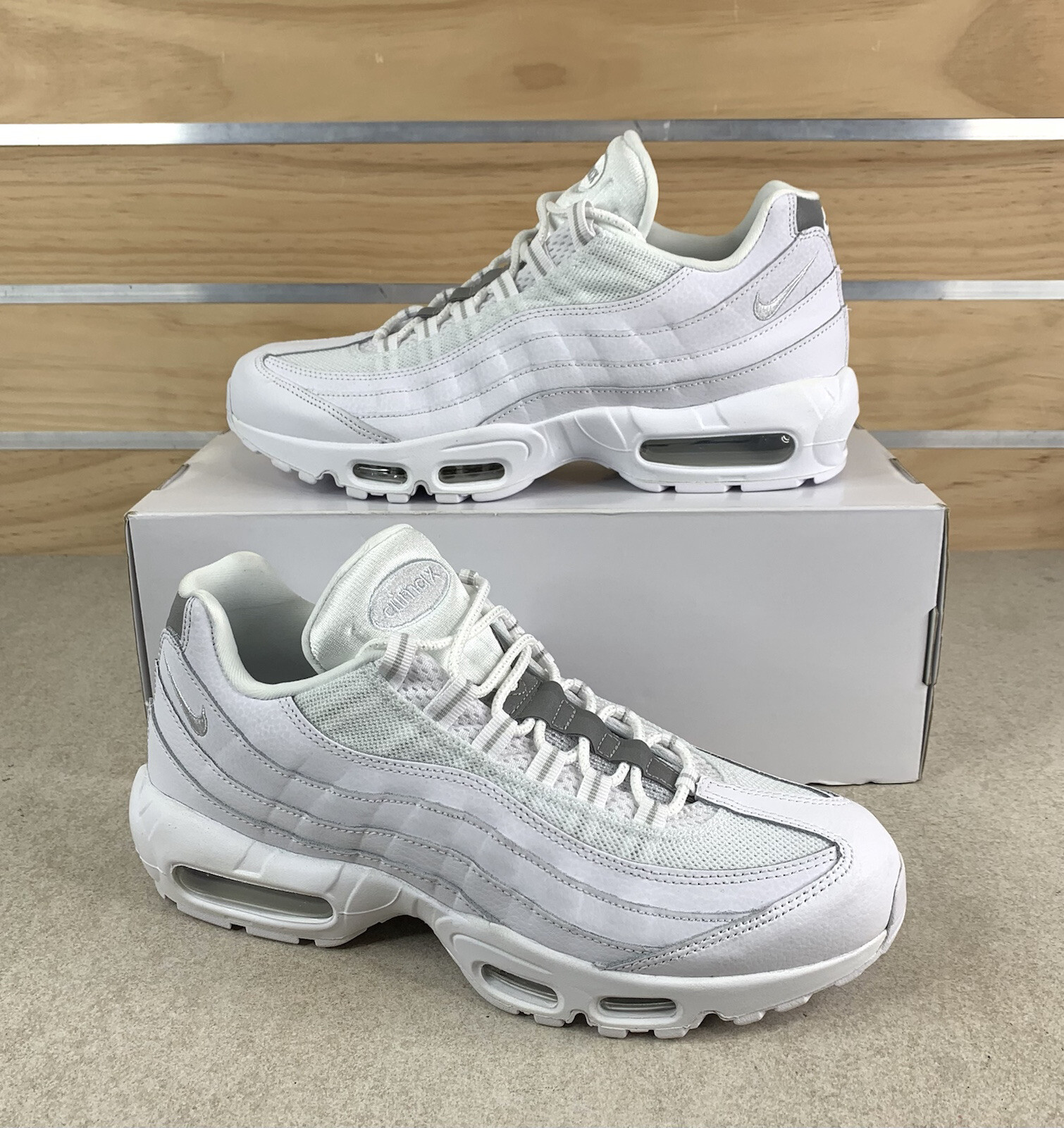 air max 95 essential black white  and  reflect silver