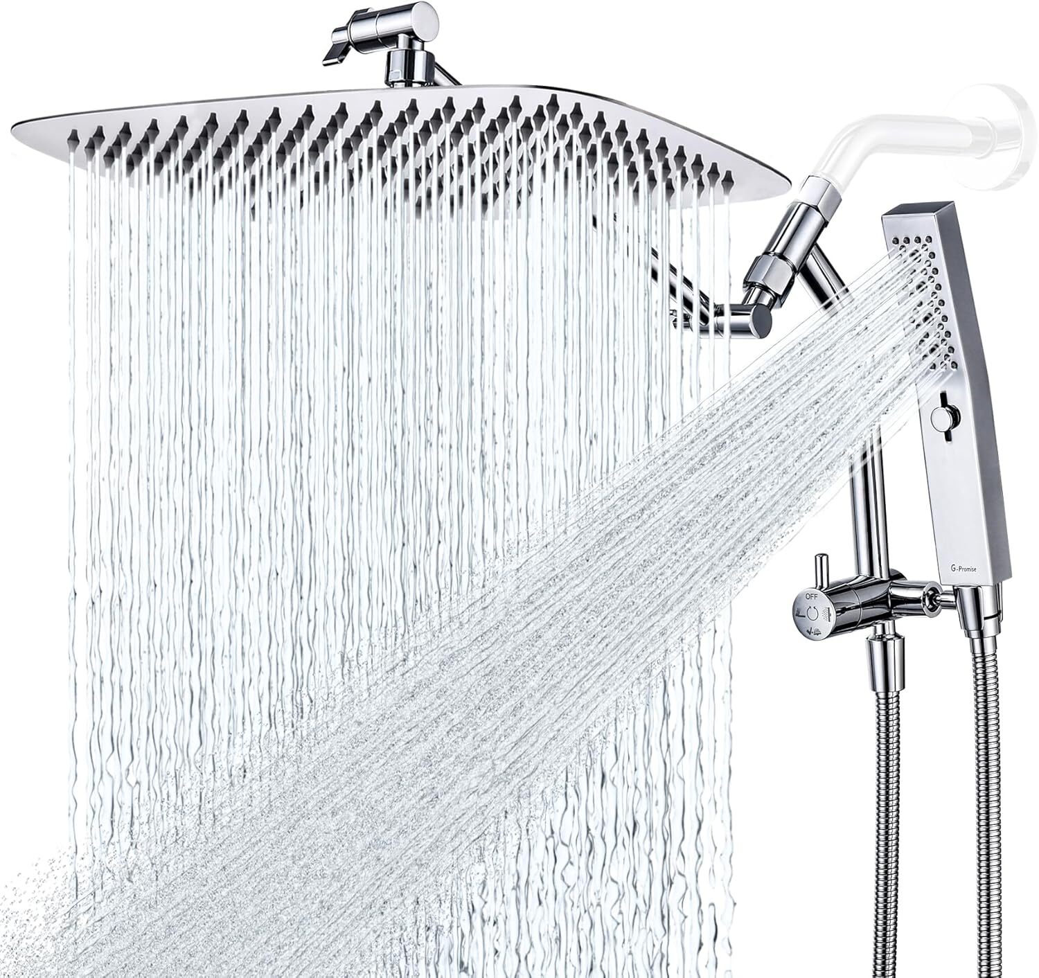 All Metal 14 Inch Shower Head with Massage Mode Handheld,Rain Shower Head Chrome