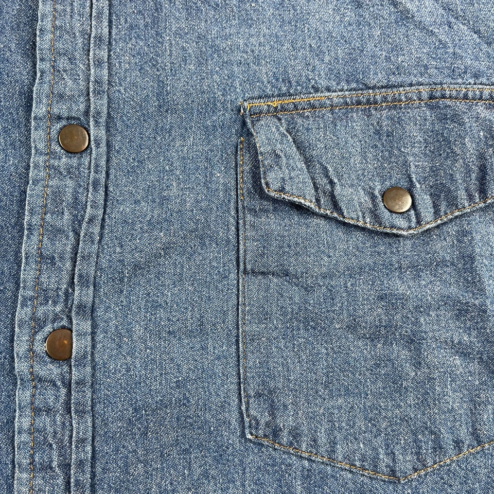 Camisa VIP De Colección Para Hombres Grande Azul Denim Frente a Presión Vaquero Occidental Ranchero Foto 4 de 4