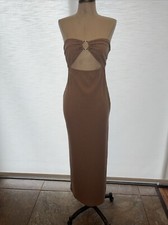 Shein Med Bodycon long dress brown ribbed stretch strapless metal ring sexy
