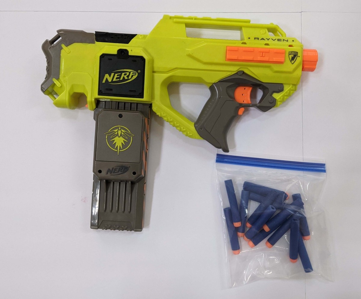Nerf Rayven N-Strike Firefly Blaster w Clip & Darts Tested Working