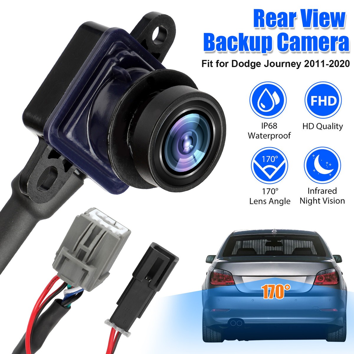 Rear View Backup Camera – Fits 2011-2020 Dodge Journey – 170° Night Vision (56054158AB)