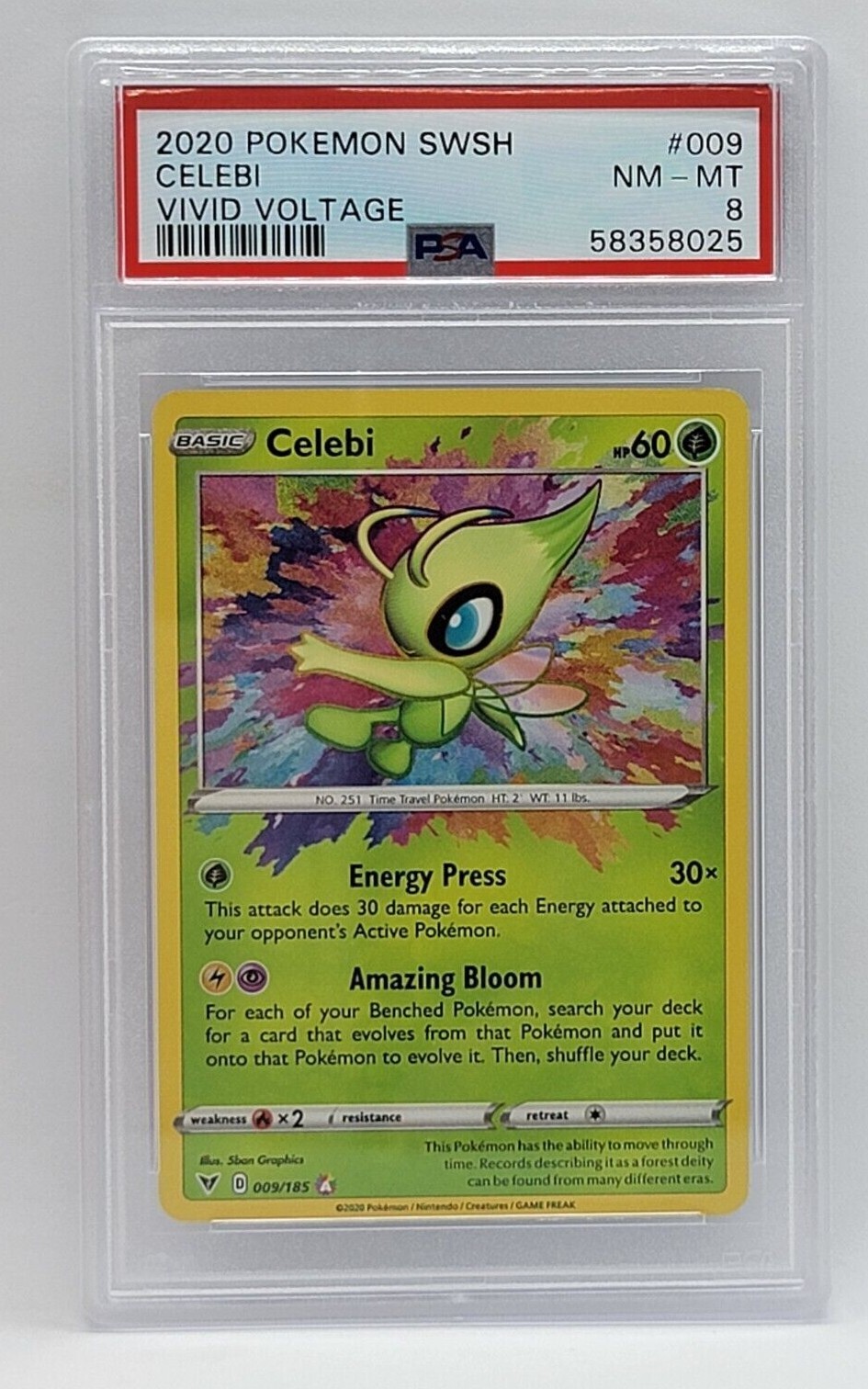 2020 Pokemon SWSH Vivid Voltage #9 - PSA 8 - Amazing Rare - CELEBI