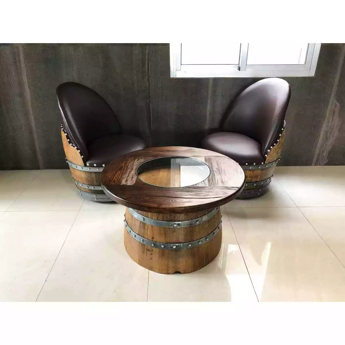 Wine barrel storage online table
