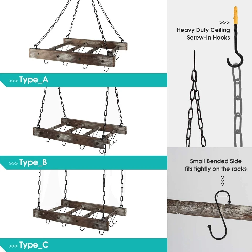 Percha montada en el techo multiusos madera y metal de madera rústica Foto 3 de 3