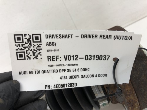 Audi A8 Tdi Quattro D3 2008 4.2 Driveshaft Driver Rear 4E0501203D - Picture 5 of 8