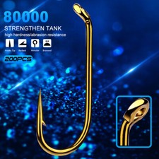 200pc Flyhooks Fishing Hook 8000-8/12/14/16 Size Fishhook Golden Single Hook