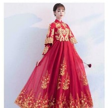Womens Long Ball Gown Gauzy Wedding Chinese Style Maxi Embroidery Formal Dresses