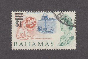 Bahamas 1966. $1 over 5Sh. Williamson Film Project. Undersea Post Office Sc# 242
