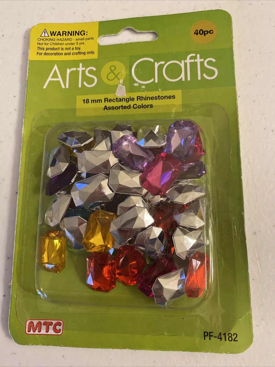 Arts & Crafts 18mm Rectangular Rhinestones, Assorted Colors 40 Pc NEW