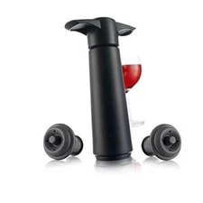 Vacu Vin Wine Saver Pump with 2 x Vacuum Bottle Stoppers - Black (Black with 2