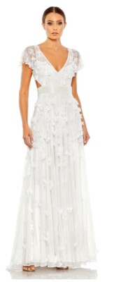 Mac Duggal 70275 Embellished Lace Up Flowy Gown NWOT size 2 White