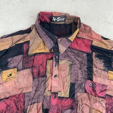 Alan Stuart Polo Shirt Men 2XL Multi Abstract Banded Hem Short Sleeve Vintage
