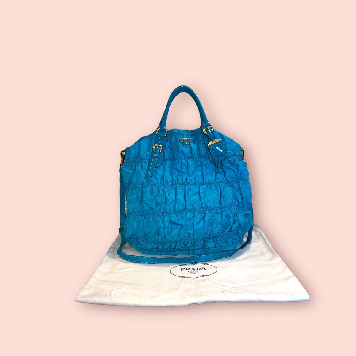 PRADA Tessuto Gaufre Luxury Designer Nylon Turquoise Shoulder 