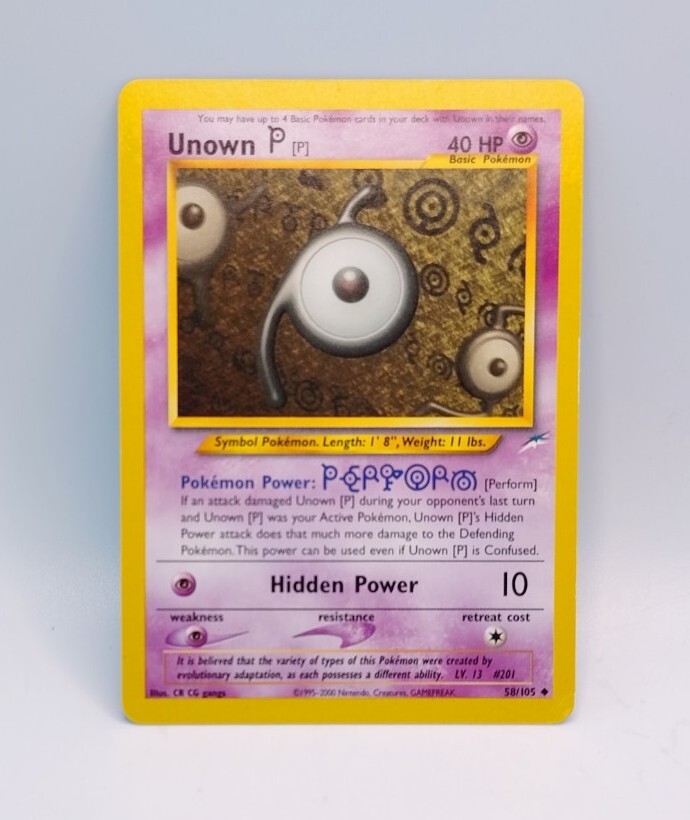 Unown P 58/105 Neo Destiny Pokemon Card WOTC Vintage 2000 LP