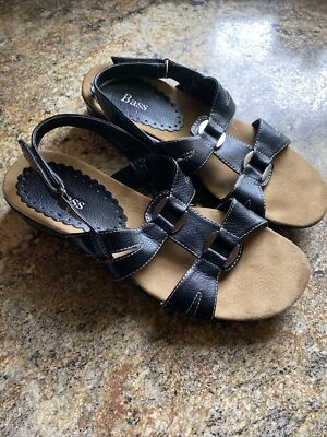 Bass Giselle Women s Sz 8.5 Black Sandals Open Toe Hook & Loop Slingback