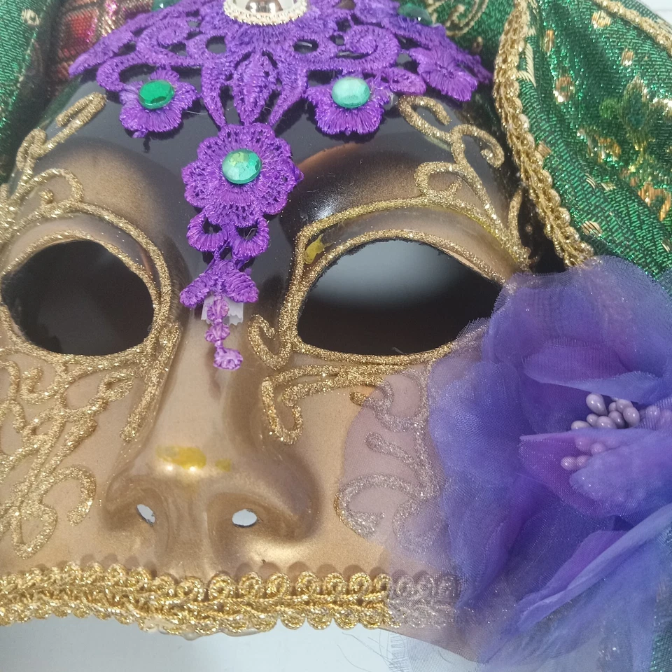 Authentic Mardi Gras Mask Purple Green Gold & Pink GLITTER! STUNNING! FREE Bonus - Image 4 of 4