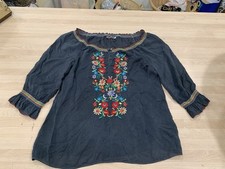 Johnny Was Black Embroidered Floral Top Women’s Small