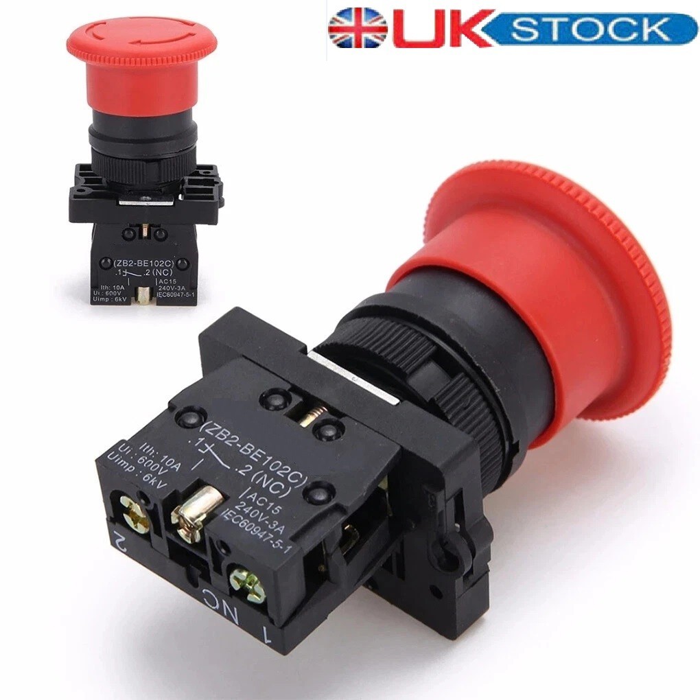 Emergency Stop Locking Mushroom Head Push Button Switch 22mm Rotating Reset