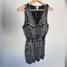 Forever 21 Acid Wash Denim Mini Dress Gray Sleeveless Zip Front 80s Style Small