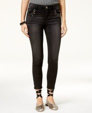 BOTTOMS-JRS Women's Jeans Rewind Juniors Cuffed Studded Skinny black Size 3