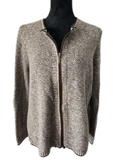CJ Banks Brown Full ZipCardigan Sweater Womens Sz 1X Front Warm Casual Office 