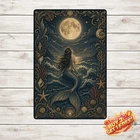 Vintage Mermaid Moon Goddess Tin Sign Nautical Fantasy Wall Art