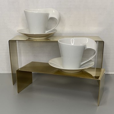 White Ceramic Espresso Cups & Saucers Set for 2 w/ Handles, 4-Piece NewWave