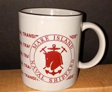 US Navy Mare Island Shipyard Ceramic coffee Mug Cup Vintage Grey Gold Rim