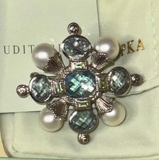 Judith Ripka Sterling Silver London Blue Topaz Pearl Pendant / Brooch w/box