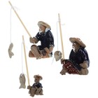 3 Pcs Mini Fisherman Statue Ceramic Figure for Bonsai Aquarium Figurines