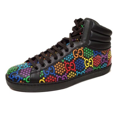 GUCCI SNEAKERS PSYCHEDELIC HIGH GG LOGO SUPREME CANVAS LEATHER SHOES $730 8.5G 9