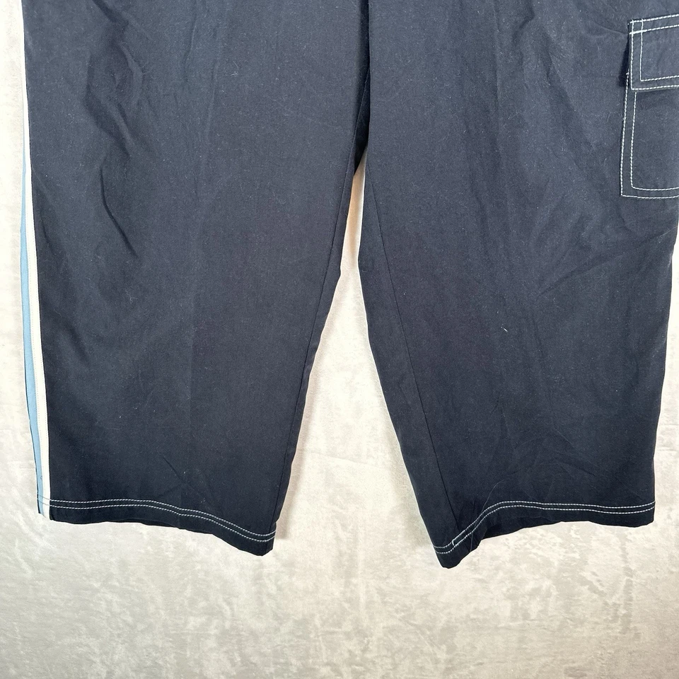 Винтажный зеленый чай брюки женщин XL синий стороне полоски грузовой Y2K широкие ноги укороченный - Изображение 4 из 4