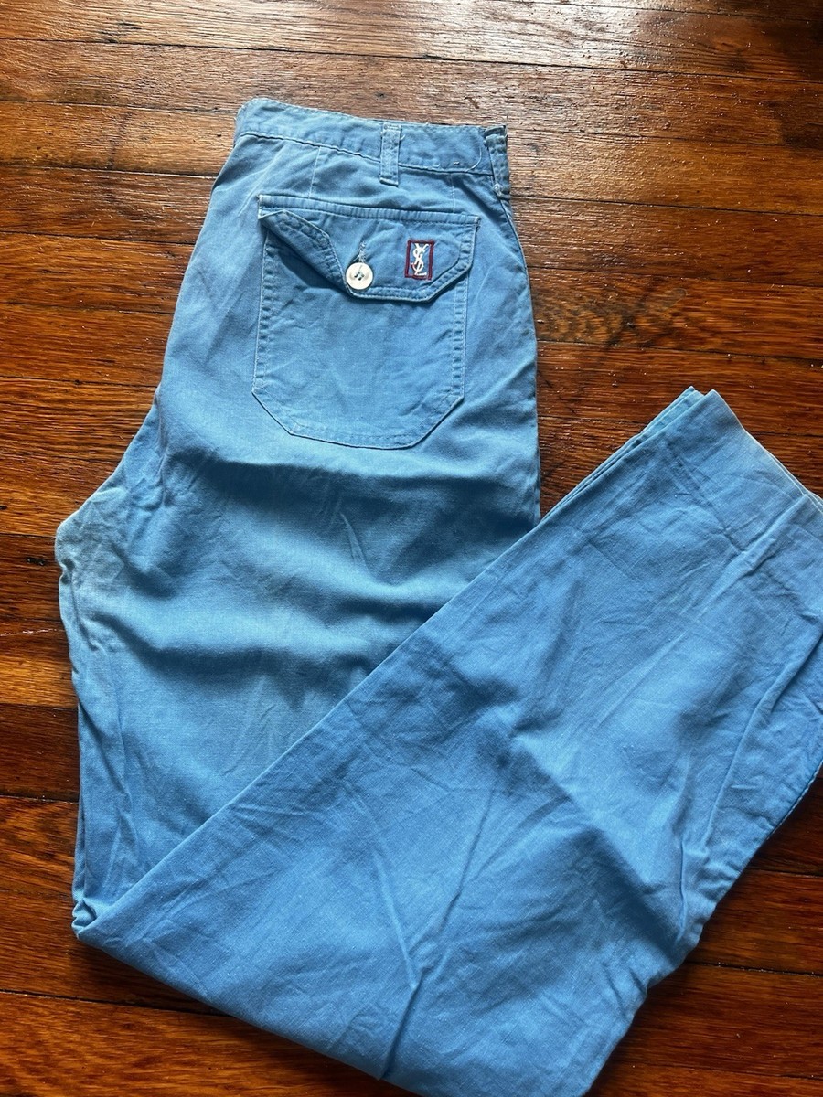 Vintage 70s Yves Saint Laurent Blue Pants Size 34/32 Cotton YSL