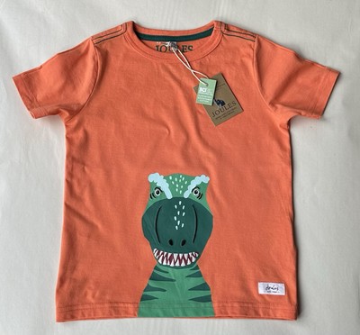 Joules Jungen Ben orangefarbenes Dinosaurier-T-Shirt Alter 5 Jahre *neu mit Etikett*