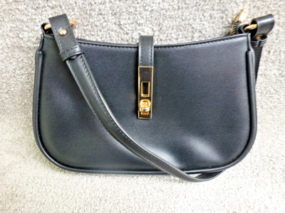 Zuiki Schultertasche Damen Schwarz Vegan Leder Gold Lock Crossbody Baguette Y2K