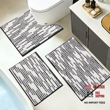 3 Piece U-Shaped Bathroom Rugs Sets - Black - Loop Pile - Bathroom Mat Set