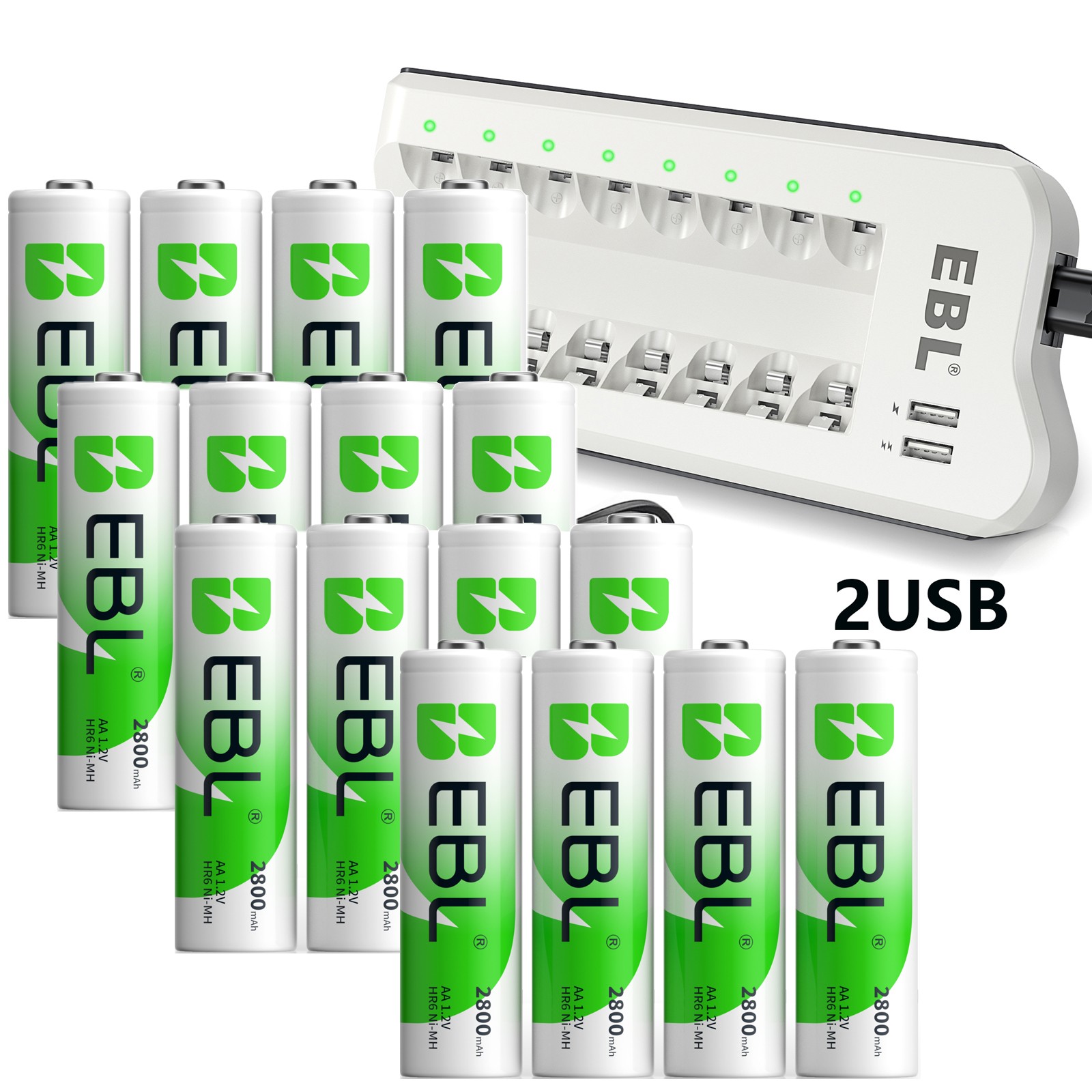 EBL AA AAA Rechargeable Batteries 2300 1100 2800mAh / NI-MH 