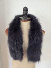 Fox Fur Scarf Dark Navy Blue/gray Dyed Satin 33"Scarf Collar Neck Warmer