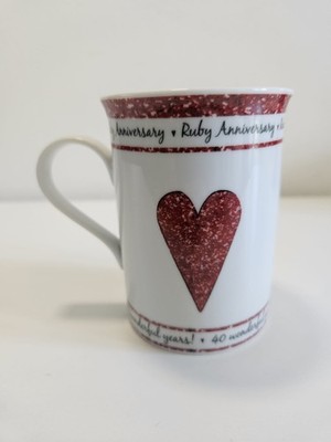 Juliana Fine Porcelain Rubin 40. Hochzeitstag Tasse Geschenk Rot Herz Glitzer