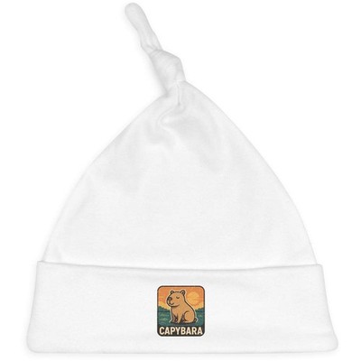 'Serene Capybara' Knotted Baby Hat - White (BH00036533)