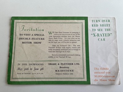 Drake & Fletcher 25 PS 10-vier Vauxhall Händler Earls Court Prospekt Flyer ca. 1940er