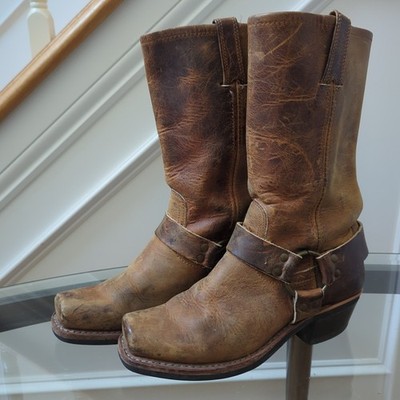 Vintage Frye Harness Boots Women 7 M Square Toe Made In USA Motorcycle Boots