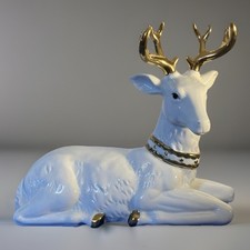 White Porcelain Deer w/ Gold Antlers, Collar,...