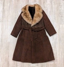 Vintage 70s Suede Leather Penny Lane Afghan Coat Fur Collar Womens Medium Hippie